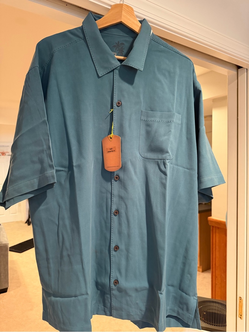 Tommy Bahama Teal Short-Sleeve Button-Down Shirt, 100% Silk, XL, NWT